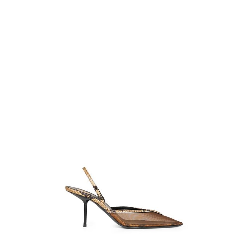 Saint Laurent Women Black And Brown Mesh And Python Slingback Pumps